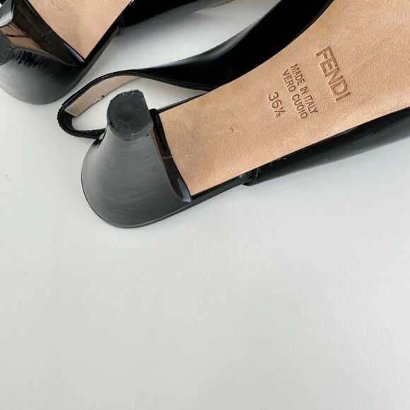 FENDI Women's Black Patent Leather Bow Platform Slingback Pumps Size 36.5 US 6.5 - Picture 12 of 12